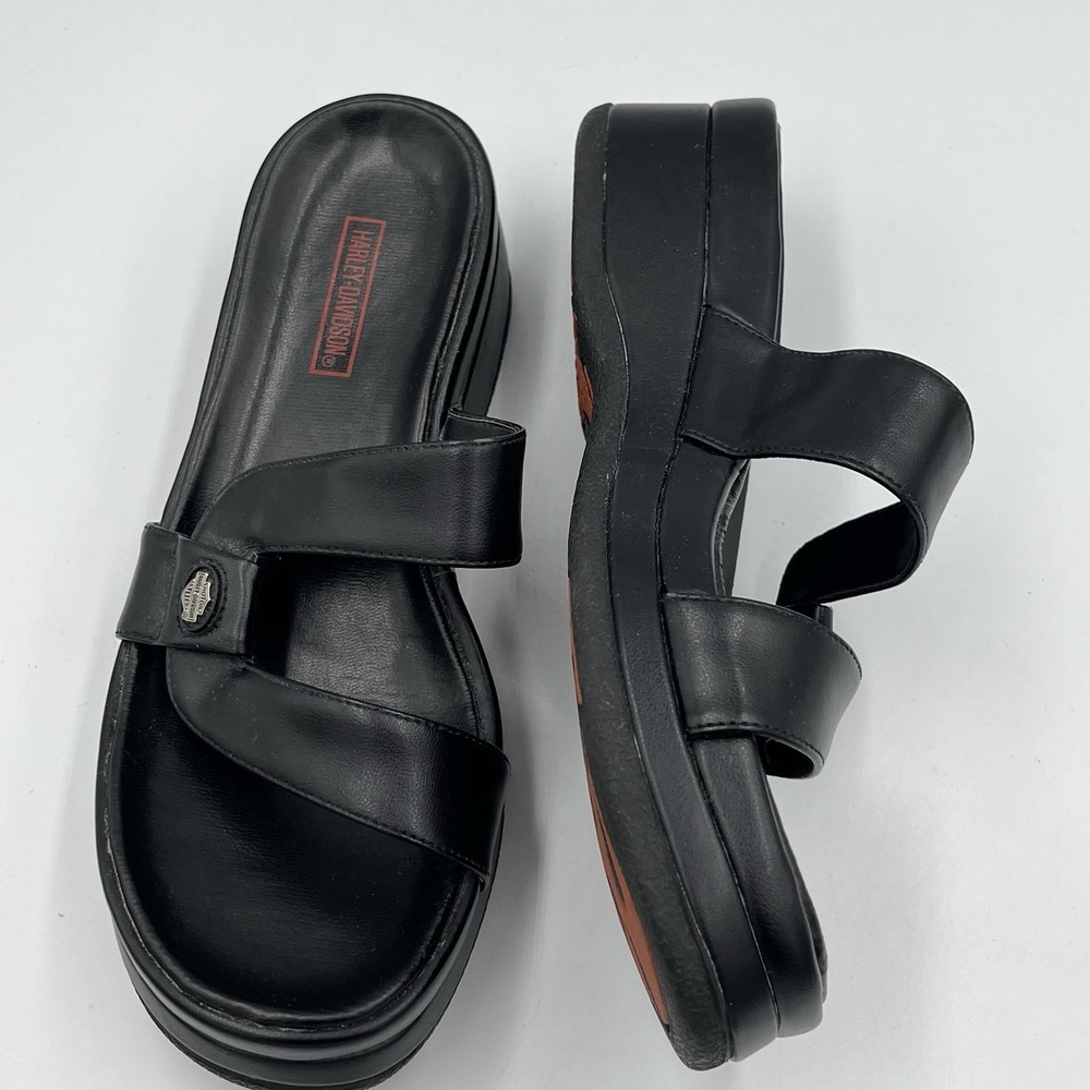 Harley-Davidson Platform Sandals Womens Size 7M Black Side Scar Biker Summer